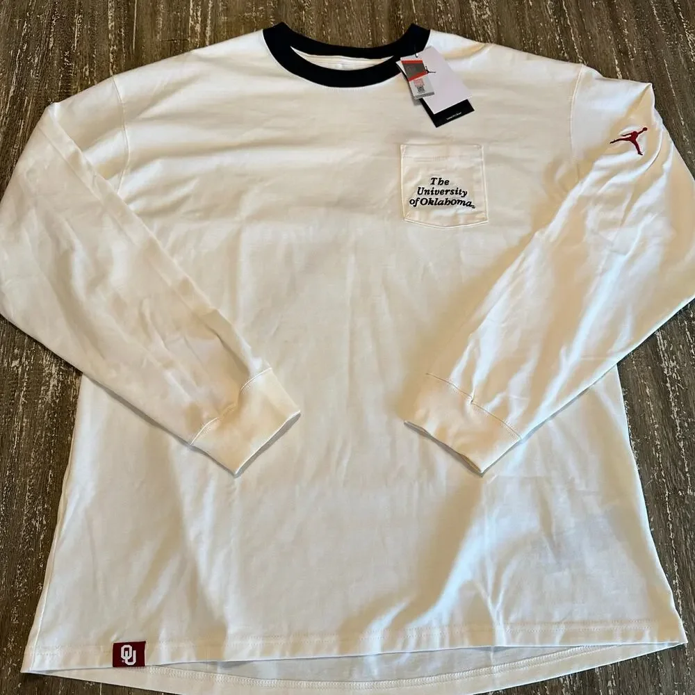NWT Jordan Oklahoma Sooners Prep Max90 Loose Fit Pocket Logo Long Sleeve T-Shirt